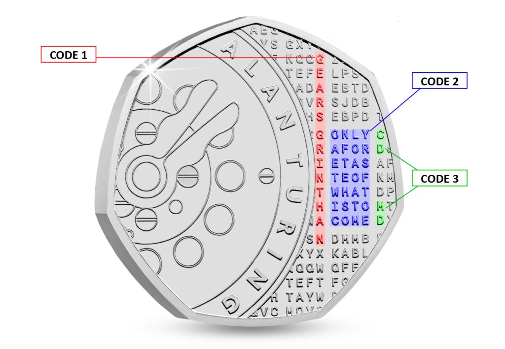 2022 UK Alan Turing 50p Coin with Code Diagram